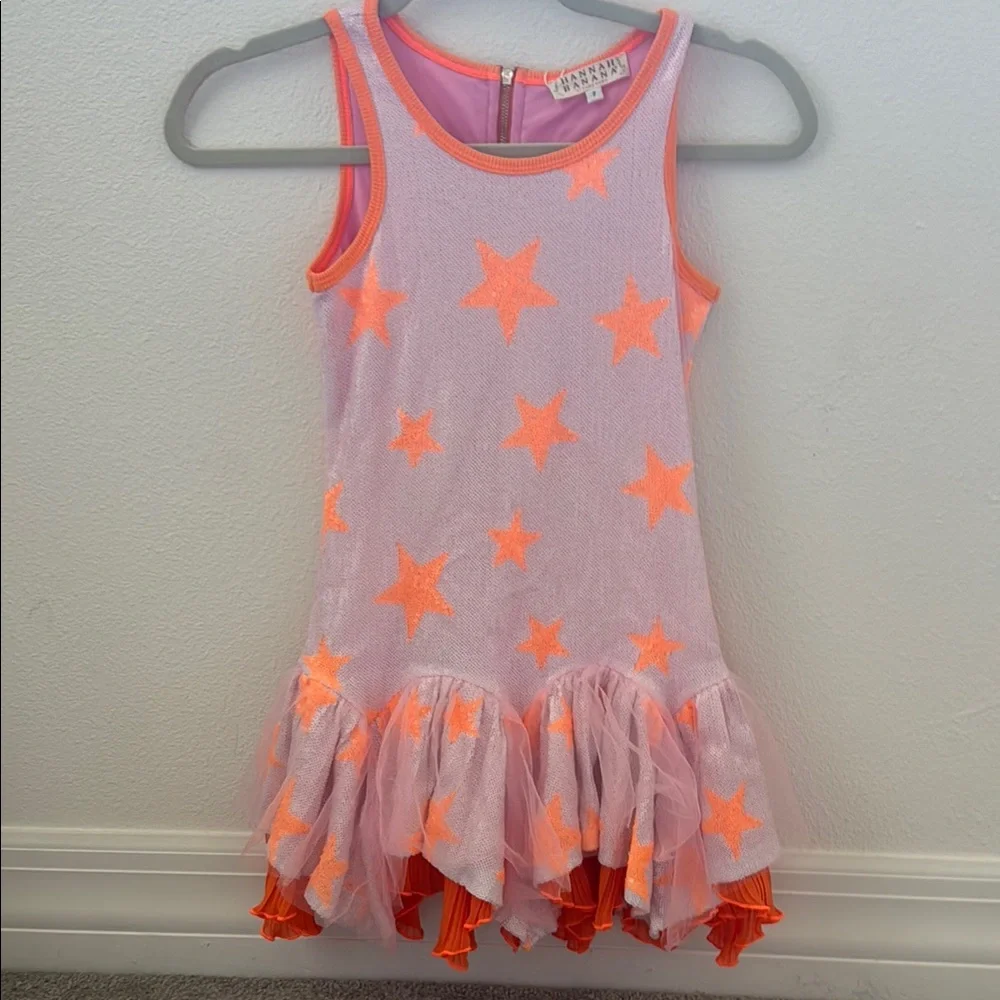 Girls' Pink and Orange Star Dress - Picture 1 of 4
